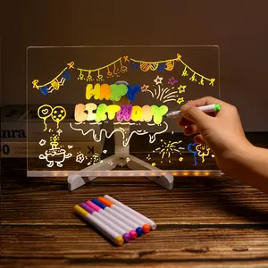 Light Up Acrylic Message Board, Erasable Drawing Board Light with 7 Pen, Clear Light up  Board with Stand Desktop,Led Drawing Board,(11.8" × 7.9") Decor Design Modern,Christmas and Halloween gifts