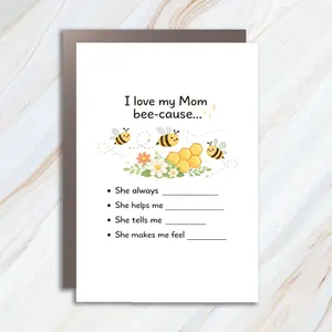 Mothers Day Greeding Card, I Love My Mom bee-cause, Bee Card, Cute Bee Card for Mom MC102