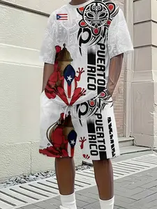 Puerto Rico Theme Men's Short Sleeve Sport T-Shirt, Fashion Print Fitted Casual Top, Polyester Breathable Fabric, Comfortable and Stylish, Puerto Rico Unique Print