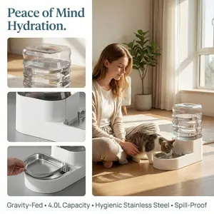 Plug-Free Pet Water Dispenser, Automatic Gravity Water Refill Design, Stainless Steel Bowl, for Cats and Dogs, Keeps Water Fresh 24 Hours