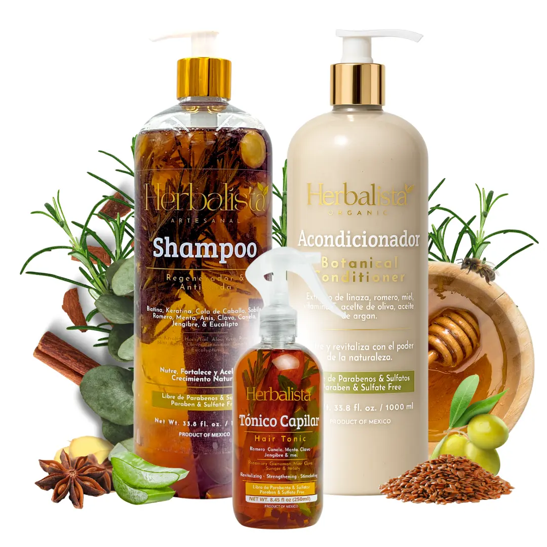 Herbalista Viral Herbal Hair Care Bundle | Shampoo and Conditioner 1000 ml (33.8 fl oz) Each + Hair Tonic 250 ml | Natural Botanical Formula | Nourishing and Smoothing Daily Hair Set | Handcrafted