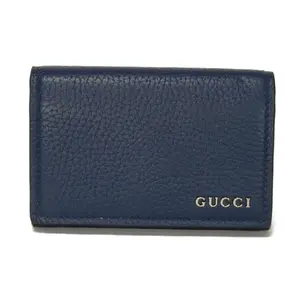 Pre-owned GUCCI Calfskin Small Leather Goods Logo Flap Grained Calf Leather Card Case