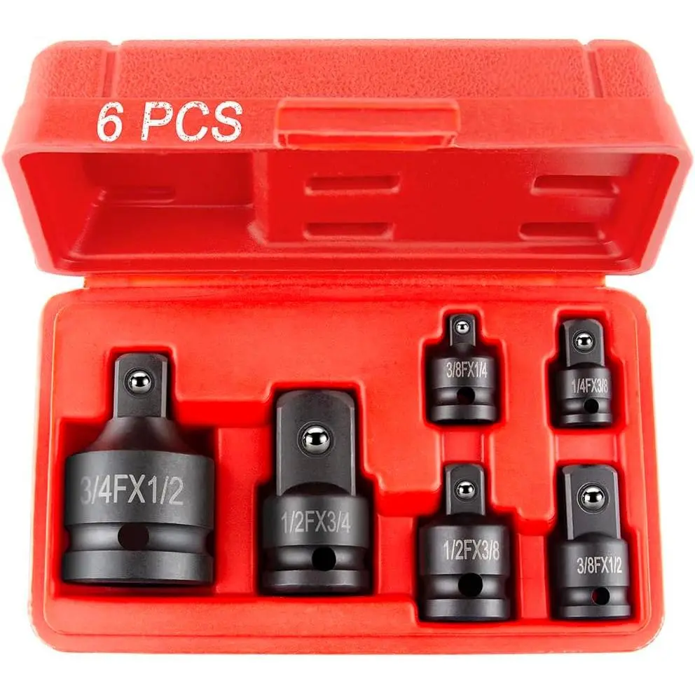 Anti-Rust 6-Piece Impact Sockets Set - Chrome Vanadium Steel Tool Kit Set with Multi-Sizes 1/4", 3/8", 1/2", 3/4" Adapters, Reducers & Drivers for Impact Ratchet, Automotive Maintenance