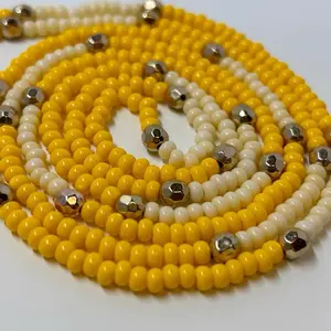 uGlow Skincare & Waistbeads - Glass Seed Beads Cotton Poly Thread Handmade Tie On for Everyday Wear Affirmation Practices Waist Training Feminine Energy Alignment Yellow & White Beads
