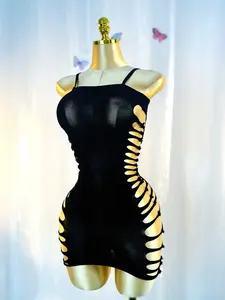 Women's Solid Asymmetrical Neck Fishnet Cover Up Dress, Casual Fashion Hollow Out Bodycon Dress for Beach Holiday Vacation, Ladies Swimwear for All Seasons, Swimwear Coverups