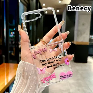 Faithful Assurance Divine Comfort Spiritual Solace Pattern Protective Case for Z Flip 7/6/5/4, Double Protection Transparent Foldable Cover with Camera Lens Guard