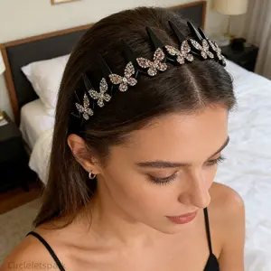 Elegant Wavy Headband for Women, Non Slip Crystal Butterfly Hair Band, Lightweight Durable Plastic Hair Accessory for Daily Wear Weddings Parties and Year Round Styling