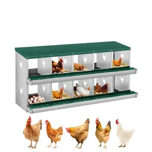 10-Compartment Chicken Nesting Box, 2-Tier Galvanized Steel Egg Laying Box with Large Vented Holes, Wall-Mountable Design, Easy Egg Collection & Cleaning for Chickens - Green