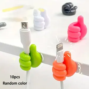 10pcs Random Color Thumb Design Multipurpose Cable Wire Clip, Creative Cable Holder, Cute Data Cable Fixing Clip, Desk Cable Organizer