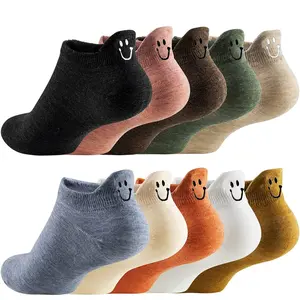 10 pairs of teenager embroidered smiling face boat socks shallow mouth ins trendy short socks
