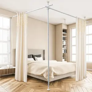 Heavy Duty 1" No-Drill Room Divider Rod - Rustproof Adjustable Tension Pole 4-10ft (H) 28-114inch(W) for  Curtains & Temporary Walls, White