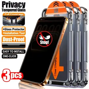 3pcs Anti-Spy Privacy Screen Protector, Accessories, Compatible with iPhone 17/16/15/14/13/12/11/Pro/Pro Max/Plus/Mini/X/XS/XR/XS MAX/7/8/SE,Full Coverage,9H+ Hardness,Anti-Scratch,Anti-Fingerprint,Bubble-Free,One-Click Dust-Free Installation,Perfect Fit