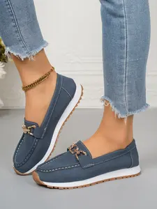 Women's Fashionable Plain Color Slip on Loafers, Casual Comfortable Round Toe Flat Shoes with Flat Sole for Daily Wear, Lightweight Breathable Shoes for Women & Girls, Running