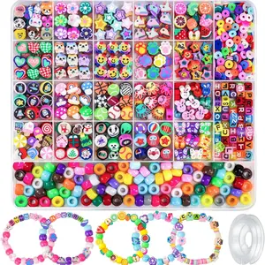 1200 Piece Polymer Clay Bead Bracelet Making Kit, 25 Styles Animal Fruit Flower Butterfly Rabbit Letter Beads for Jewelry DIY Art Crafts Toys Gifts