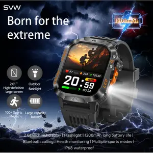HT46 Sport Tactical Smart Watch IP68 Waterproof Music Control Message Reminder Multi Function Tracker for Commuting Workout Travel