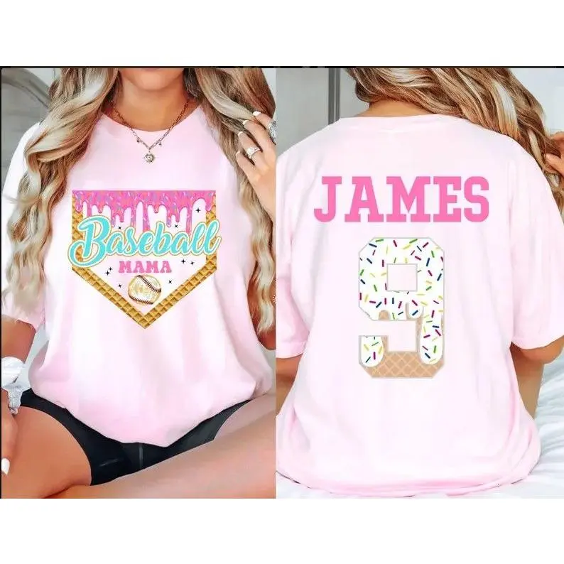 Baseball Drip Mama Shirt, Team Mom T Shirt,Personalized Ice Cream Drip Tee,Mother's Day Gift