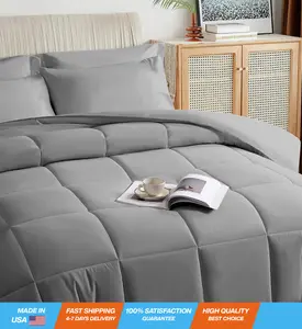 Grey King Size Comforter Set - 7 Pieces, Bed in a Bag Bedding Sets with All Season Soft Quilted Warm Fluffy Reversible Comforter,Flat Sheet,Fitted Sheet,2 Pillow Shams,2 Pillowcases