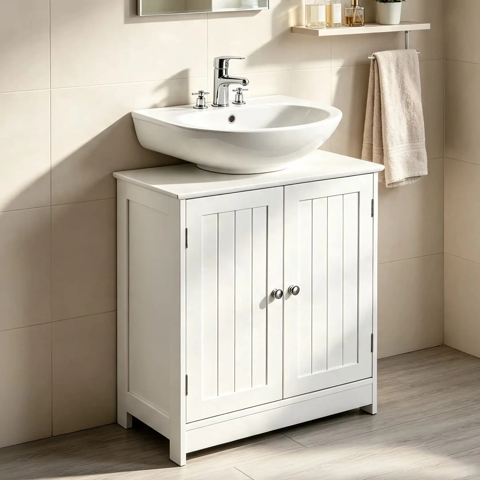 Ktaxon Bathroom Vanity under Sink Pedestal with 2 Doors, Basin Cabinet with Adjustable Shelf, White