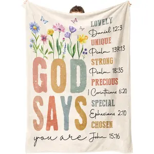 Christian Gifts for Women Birthday - Inspirational Floral Throw, Religious Christmas Birthday Gift, Christian Blanket for Mom Sister Friend Girl, Baptism Confirmation Spiritual Gift for Her, Printed on One Side with a Plain White Back, Halloween Thanksgiv
