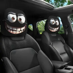 2pcs Set of Funny Big-Eyed Grinning Cartoon Print Car Seat Headrest Covers, Universal Fit for Long Road Trips & Daily Commutes – Perfect for Halloween/Christmas Holiday Decor, Car Interior Decoration, Car Decorations,Car Seat Protector