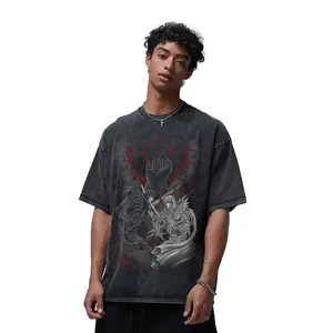 Men's Berserk Oversized Short-Sleeve Round Neck Top - Thick Soft Washed Heavyweight Cotton, Ribbed, Retro Guts vs Griffith Front-Printed Vintage Unisex Anime Manga Merch, Gift for Anime Fans SummerVibes