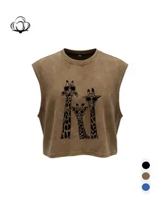 Plus Size Loose-Fitting Sleeveless Oversized T-Shirt with Giraffe Print, Breathable Soft Cotton Vest for Men and Women, Stylish Summer Must-Have