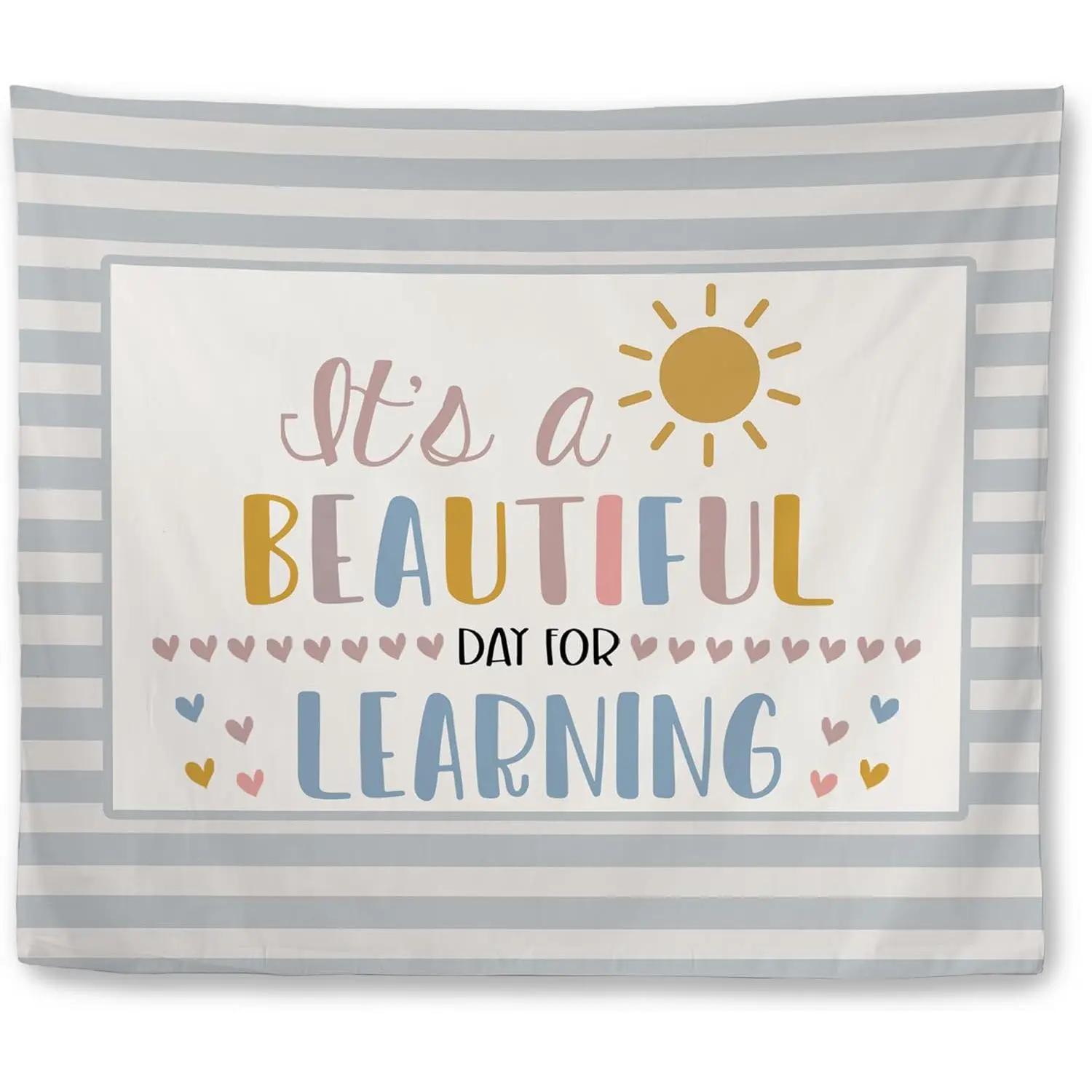 Boho Classroom Tapestry, Classroom Wall Tapestries, It's a Beautiful Day for Learning Blue Striped Wall Hanging Decor for Kids   Room Bedroom Playroom, 50x60 Inch