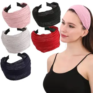5 Pack Wide Hard Headband with Teeth for Women, Girls’s Hair Band Pleated Cloth Fabric Hair Hoop Accessories (Mixed Colors A)