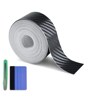 Carbon Fiber Black Vinyl Wrap  Cars Window Door Trim Universal Diy Chrome Delete Edge Guards Protection Tape Accessories With Free Tool Kit (1in X 30ft)