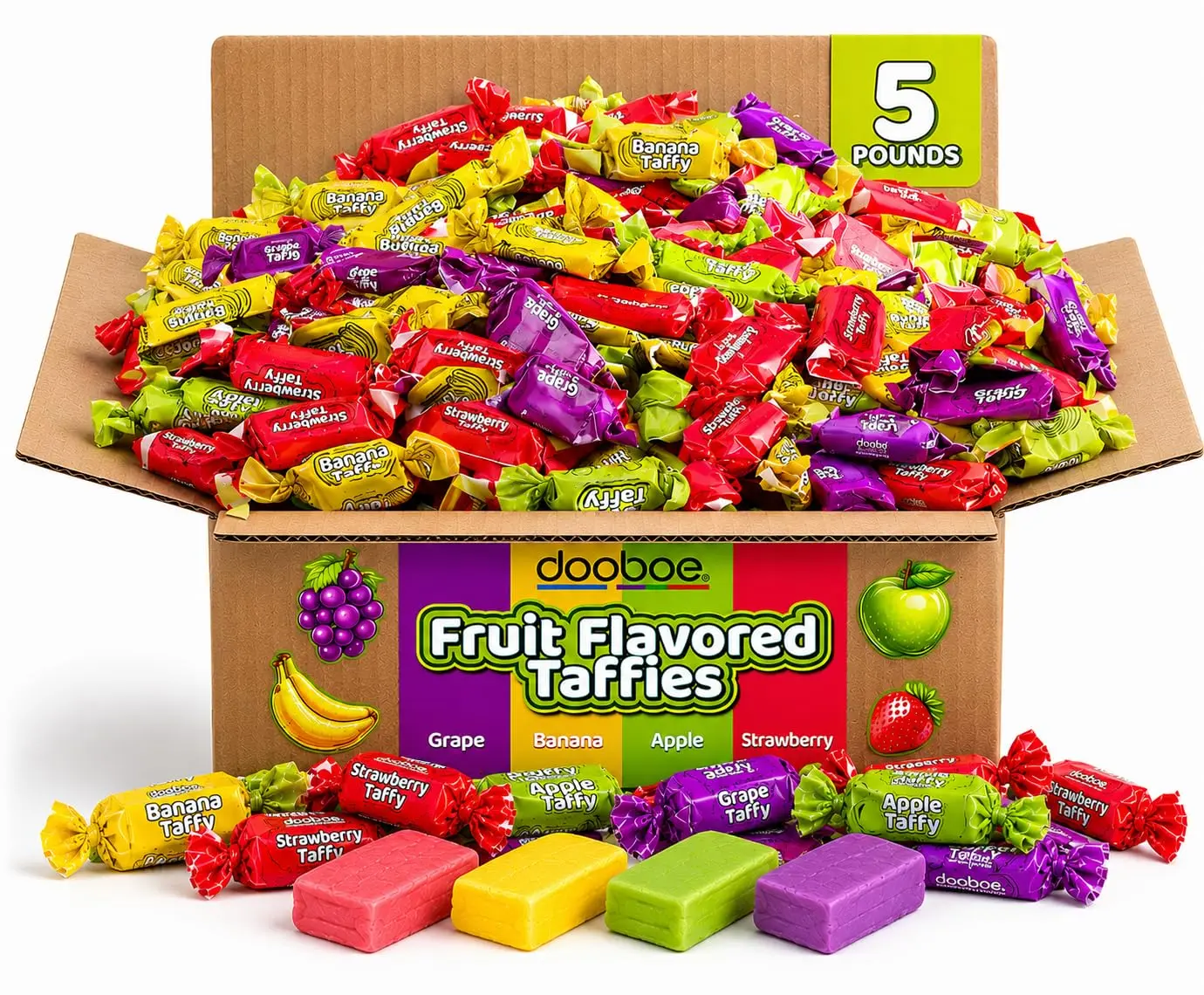 Classic Taffy Candy 5 lb, 280 Wrapped Chewy Fruity Pieces Classic Taffy Candy 5 lb, 280 Wrapped Chewy Fruity Pieces