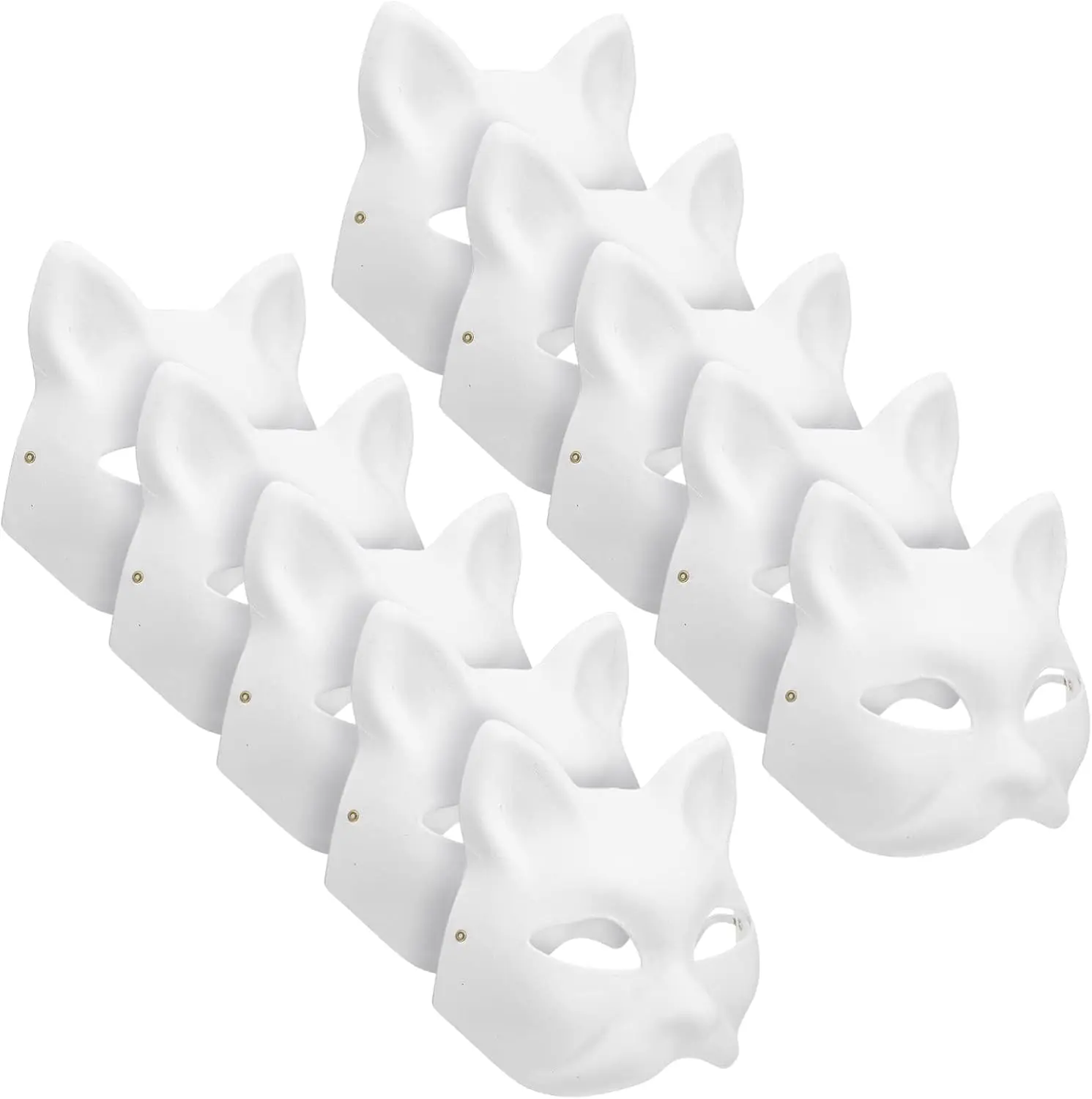 10PCS White Blank Cat Therian Mask Base with Eye Cutouts, Fur Accents, Light Kit & Accessories for Halloween Costume Masquerade Holiday Party Gifts (Home Supplies Miscellaneous)