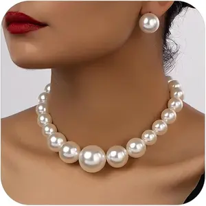 Faux Pearl Choker Necklaces Women Big Pearl Necklace Chunky Pearl Necklace Exaggerated Large Pearl Choker Necklace Dainty Statement Bride Jewelry Gifts