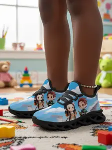 Unisex Kids Casual Training Shoes, Demon Slayer Q Version Cp Sky Blue Cloud Background Print, Comfortable Simple Versatile Sports Shoes