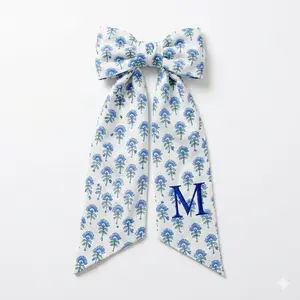 Personalized Blue Floral Wreath Sash, Custom Monogram Door Wreath Bow, Front Door Decor, Spring Summer Wreath Ribbon, Housewarming Gift