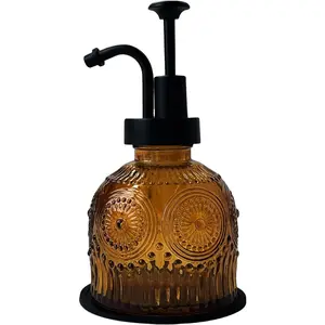 Vintage Soap Dispenser for Bathroom,Glass Kitchen Soap Dispenser with Pump,Farmhouse Antique,Cute Small Rustic Decor(Brown)