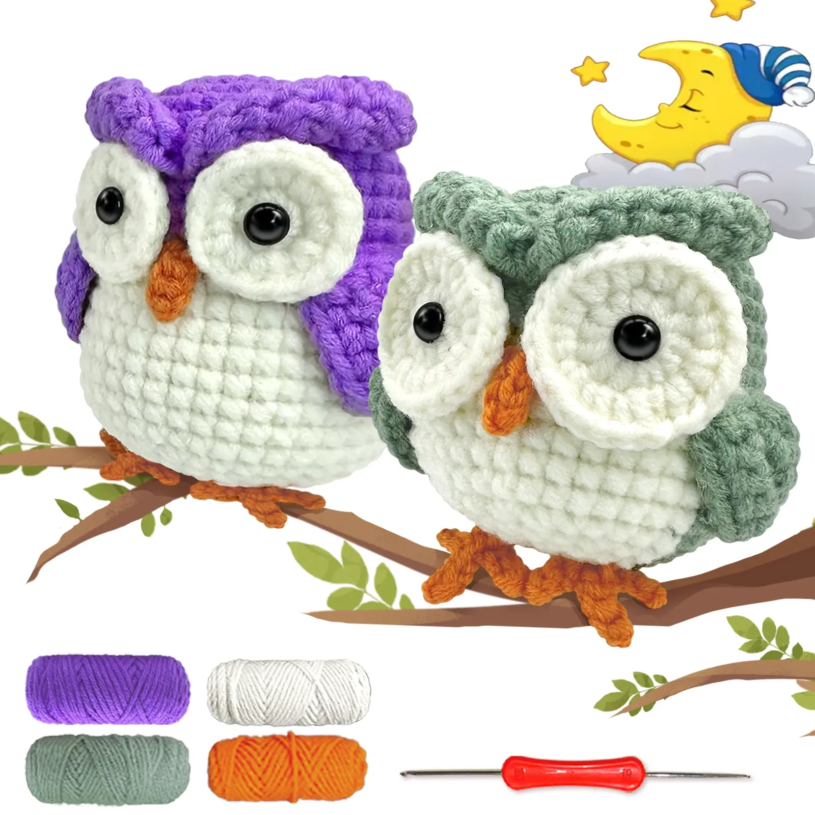 YAMAXIN 2pcs Owl Crochet Handmade Crafts Set, Complete Set with Hook, Instructions Manual, Detailed Tutorial Videos, Random Accessory Colors