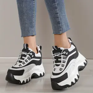 [Colorblock Chunky Sneakers] Comfortable Colorblock Chunky Sneakers - Women's Casual Lace Up Outdoor Shoes - Platform Low Top