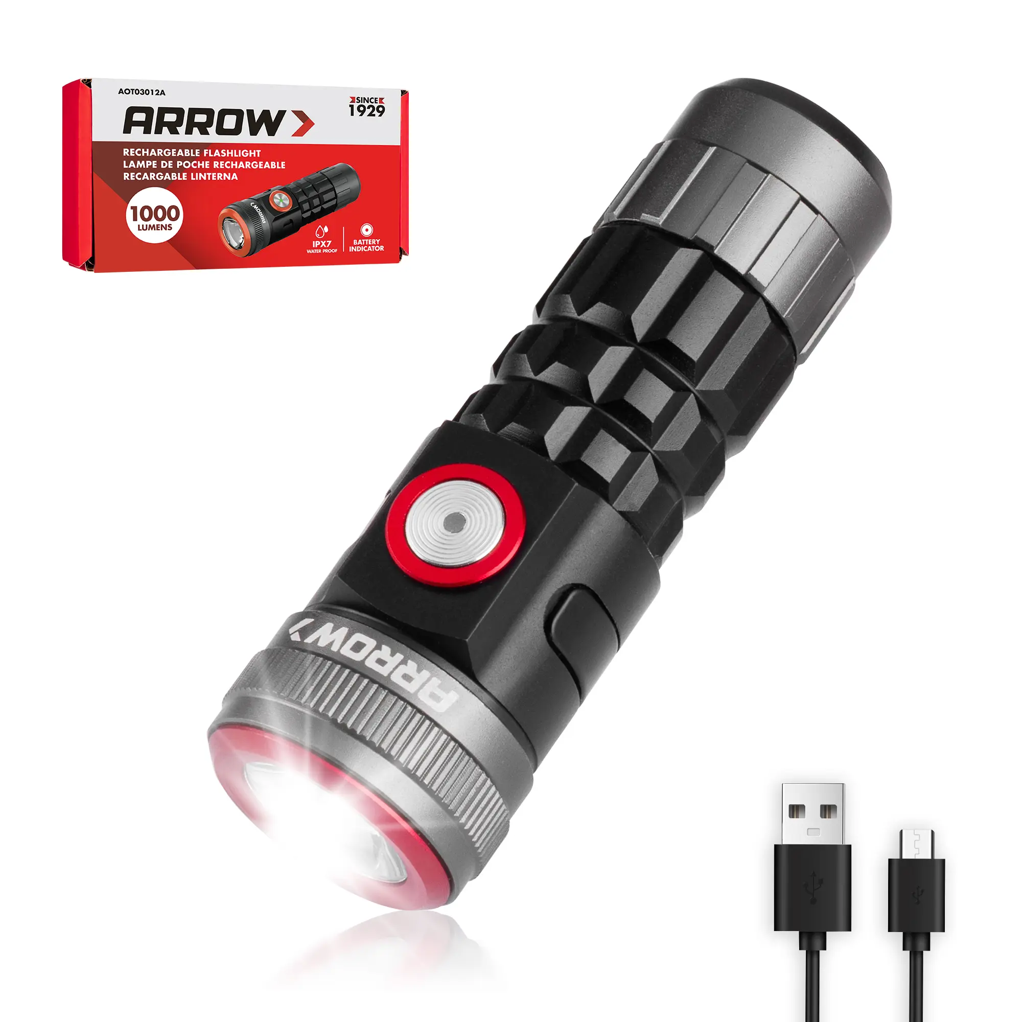 #backtoschool Arrow 1000 Lumens EDC Flashlight with Clip, USB-C Rechargeable LED Mini Flashlights, IPX7 Waterproof Pocket Flashlight 6 Modes for Hiking, Camping, Emergency
