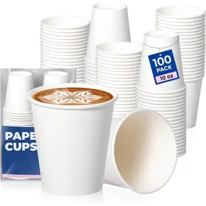 100 Pack 10 oz Disposable Paper Coffee Cups for Fit Meal Prep-Premium Hot/Cold Beverage Cups, Durable Thickened White Cups for Party, Office, Business, Cafes, Bistros and Daily Use