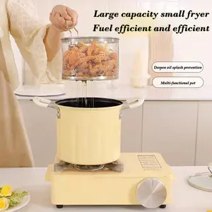 Upgraded version: 3L/5L multifunctional small deep frying pan for home use with filtering mesh, compact design, oil-saving, solid handle, one pot for frying and baking