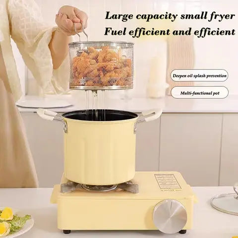 【Upgraded version】3L/5L multifunctional small deep frying pan for home use with filtering mesh, compact design, oil-saving, solid handle, one pot for frying and baking Countertop Deep Fryer Deep Fryer Pot