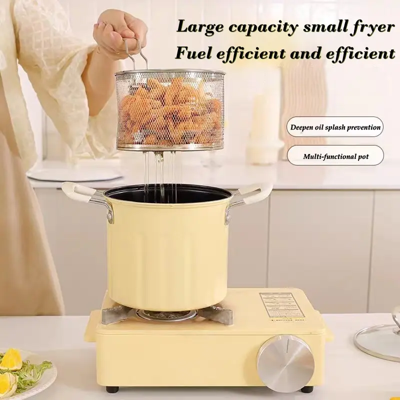 【Upgraded version】3L/5L multifunctional small deep frying pan for home use with filtering mesh, compact design, oil-saving, solid handle, one pot for frying and baking Countertop Deep Fryer Deep Fryer Pot
