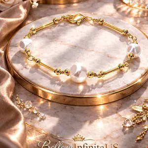 Pulsera Perlas Oro Laminado 14k size  7”