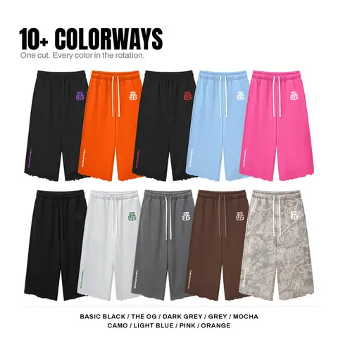 THG Cropped Sweatpants for Men, Baggy Wide Leg Basketball Hooper Pants, 100% Cotton Raw Hem