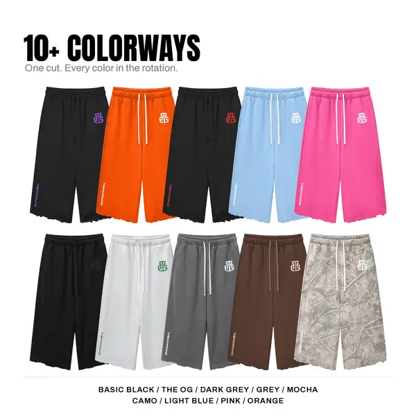 THG Cropped Sweatpants for Men, Baggy Wide Leg Basketball Hooper Pants, 100% Cotton Raw Hem