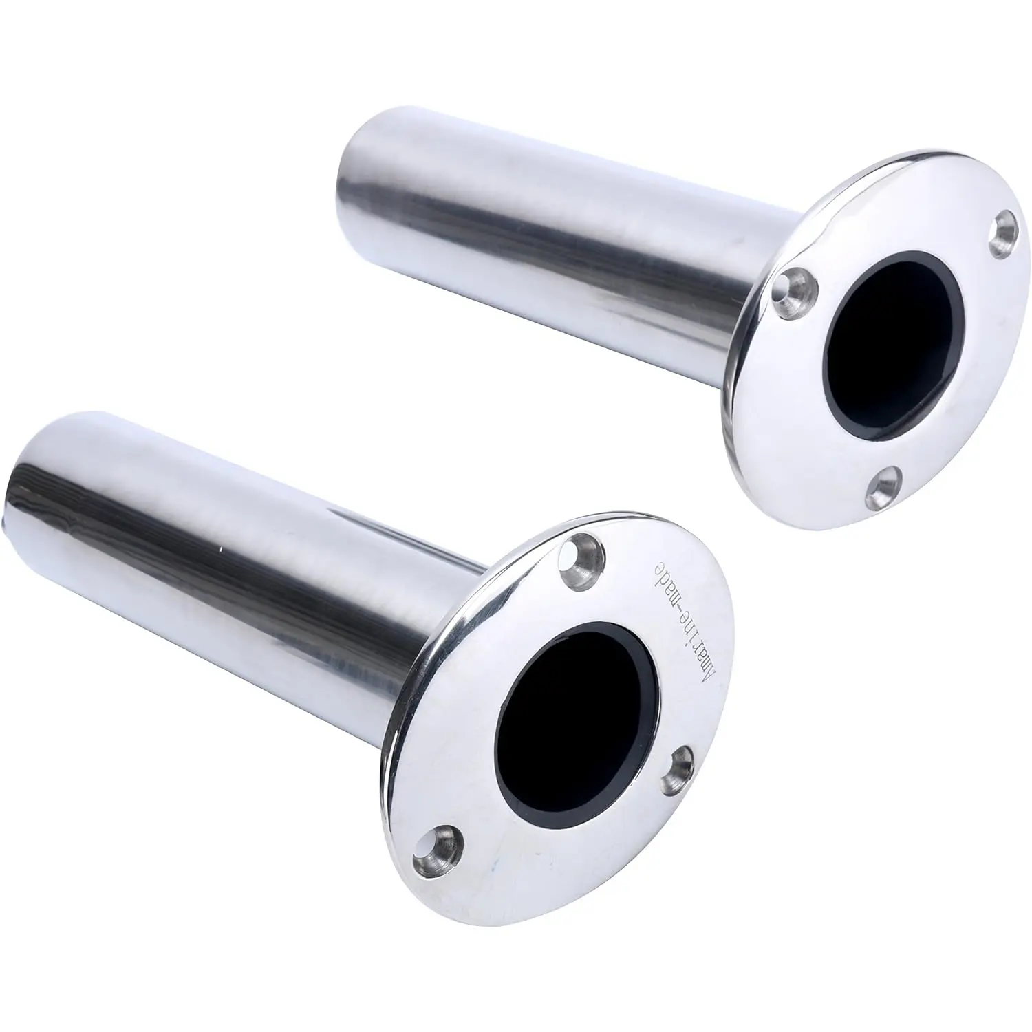 (Set of 2 Heavy Duty Stainless Steel 316 Deluxe Rod Holders with Drain, Flush Mount Fishing Rod Pole Holders, 90 Degree