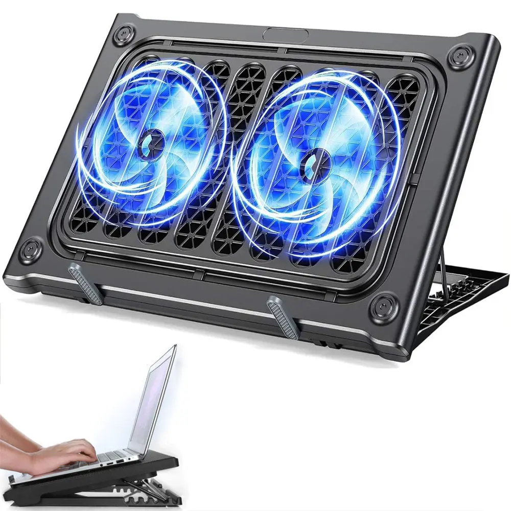 Laptop Cooling Pad with 5 Quiet Fans - 2 USB Ports, Cooling + USB, Adjustable Height Settings, Customizable Angle, Universal Fit for 12-17 Inch Gaming Notebooks, Father's Day Back-to-School Computer Accessory