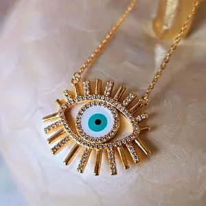 Fashion Exquisit Blue Evil Eye Necklace for Women 925 Sterling Silver Rhodium Zircon