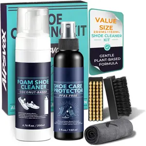 Shoe Cleaning Kit, Sneaker Cleaner Kit with 6.76 oz Shoe Cleaner  & 5 oz Shoe Protector , Includes 2  Brushes & Microfiber Towel for White Shoes, Leather, Mesh, Knit, Canvas, Boots