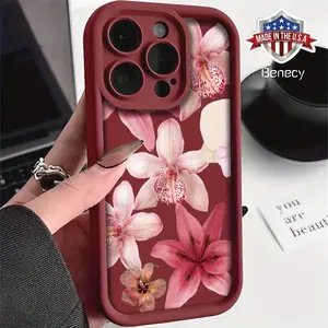 High-looking floral lily pattern mobile phone case for iPhone 16, 15, 14, 13, 12, 11, Plus, Pro, Max,Xsmax. Perfect Birthday Gift for Friends TPU Fully Wrapped Camera Men's and Women's simple anti-drop protective TPU case Protection Cover Cellphone Flower